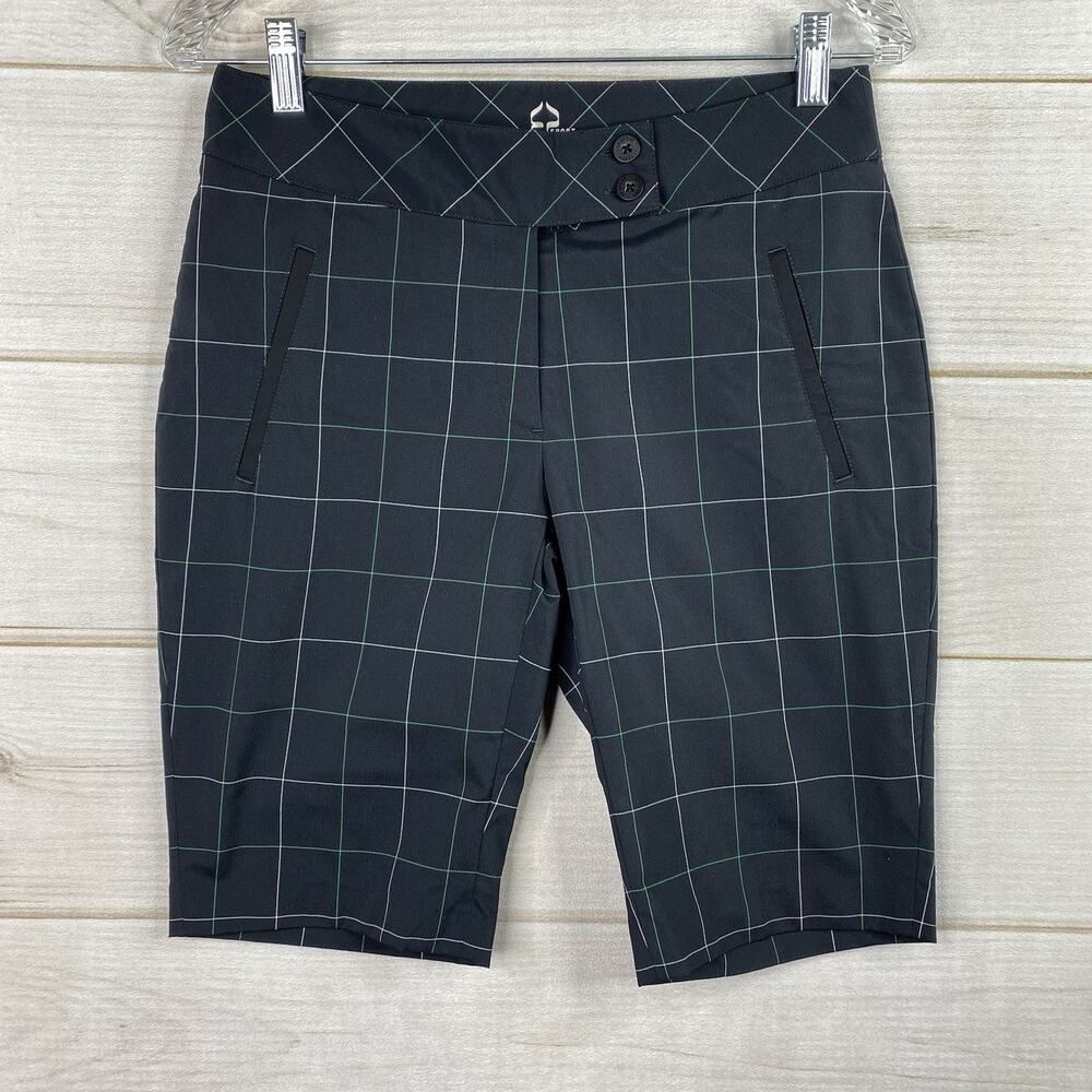 EP Pro Shorts Womens Sz 4 Navy Lg Plaid Bermuda Golf Stretch Preppy Pockets